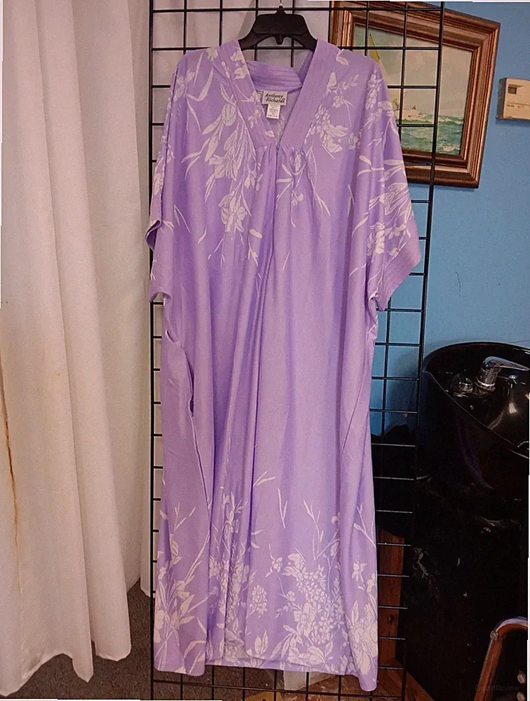 Anthony Richards Lavender White Floral Print Zip Mumu Women's Sz 3X Lounger NWOT