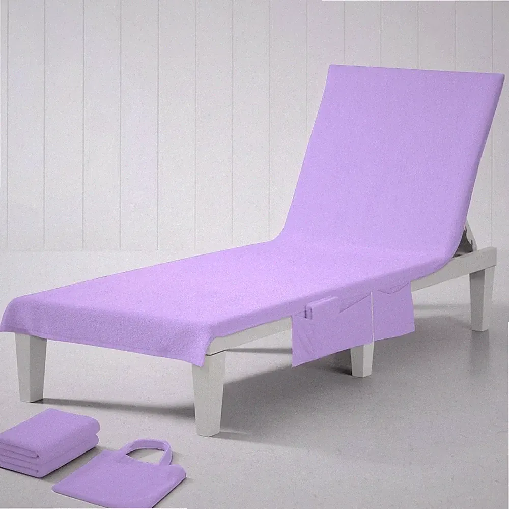 Beach Chair Lounger Cover with Pocket & Bag Towel Absorbent Microfiber Sand Free