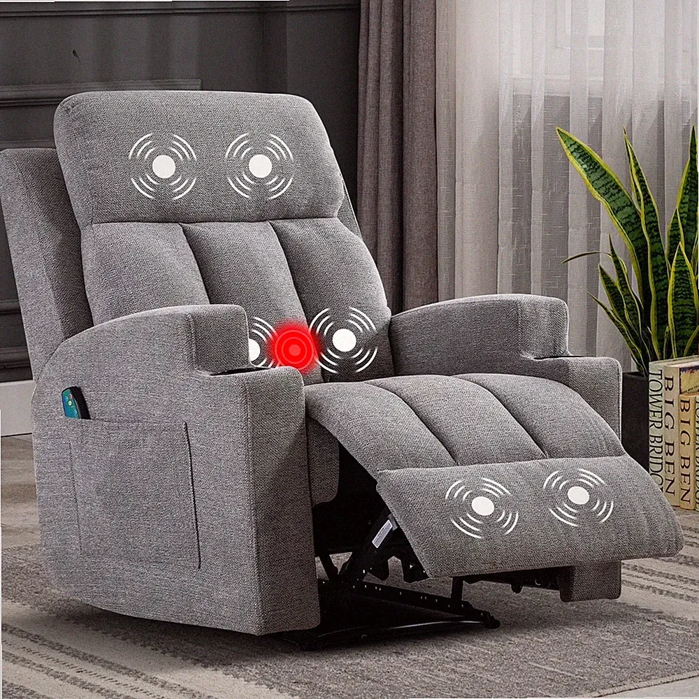 EBELLO Manual Recliner Chair w/ Massage & Heat Comfy Recliner Chair Light Gray