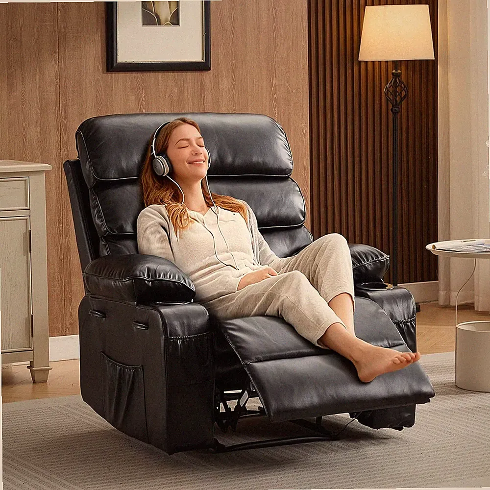 Extra Wide PU Leather Recliner with Massage & Heat for Ultimate Comfort