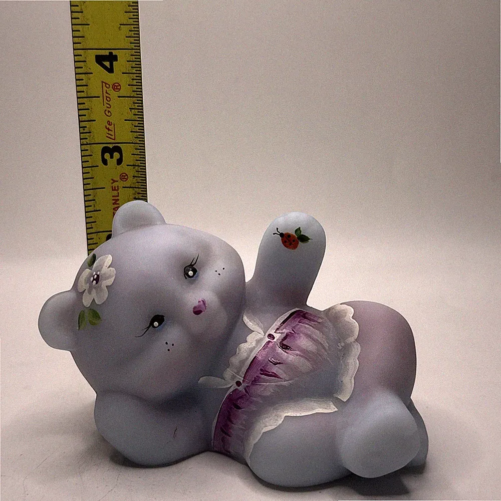 Fenton Satin Lilac Laying Reclining Bear Hand Painted Signed