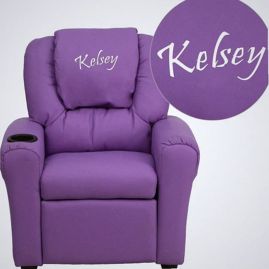 Flash Personalized Lavender Vinyl Kids Recliner/Cup Holder and Headrest