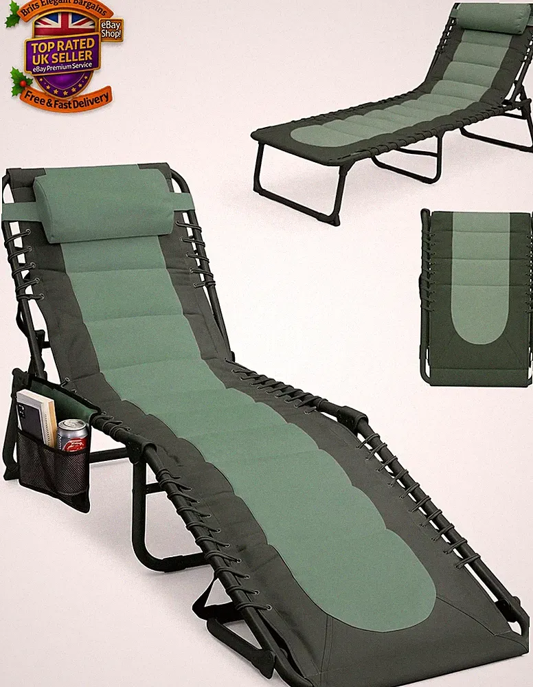 Foldable Sun Lounger Chair - Padded Two Tone Outdoor Garden Recliner, 4