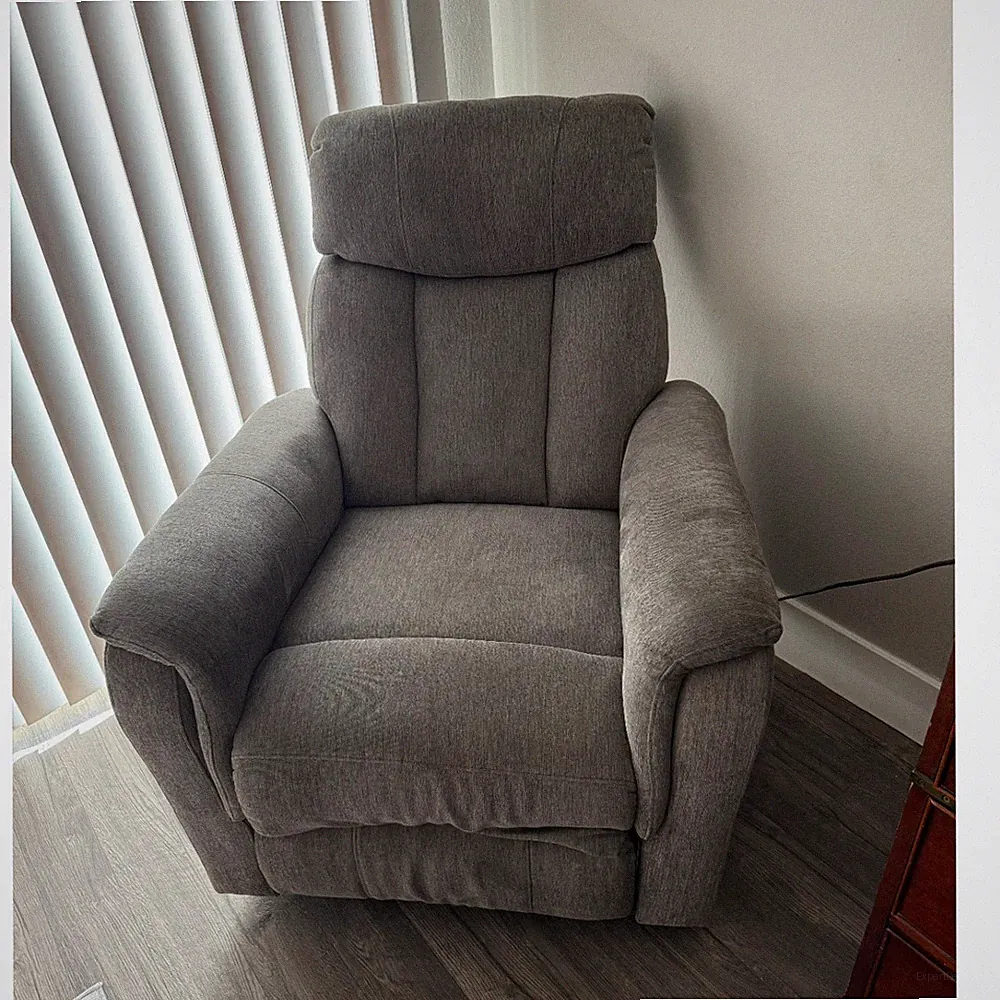 Gray Fabric Manual Recliner Armchair, Track Arm, High Back, Modern Style