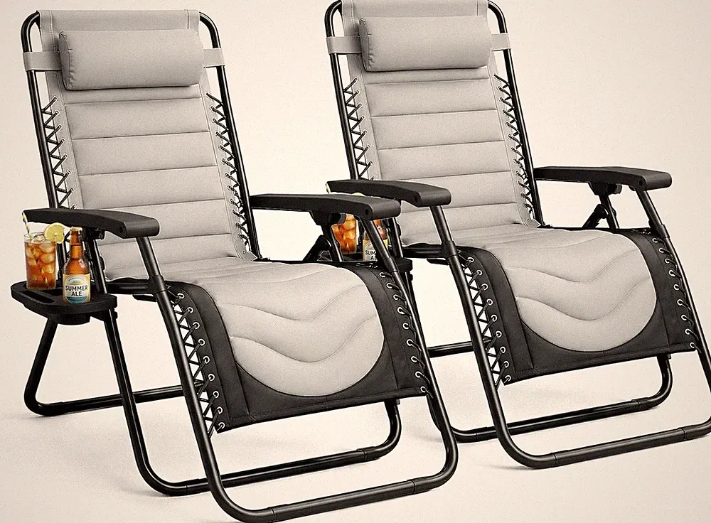 Keplin Zero Gravity Chairs Premium Padded Garden Recliners Set of 2 XXL
