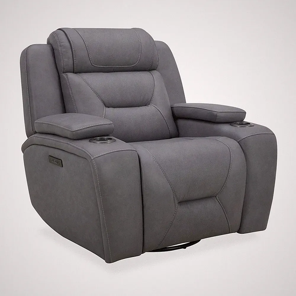 Recliner Armchair with Power Recliner, Charging Port - Aline Blue Gray Leather