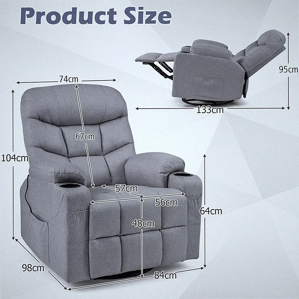 Recliner Chair Massage Heat 360 Swivel Rocking Nursery Glider Free Delivery