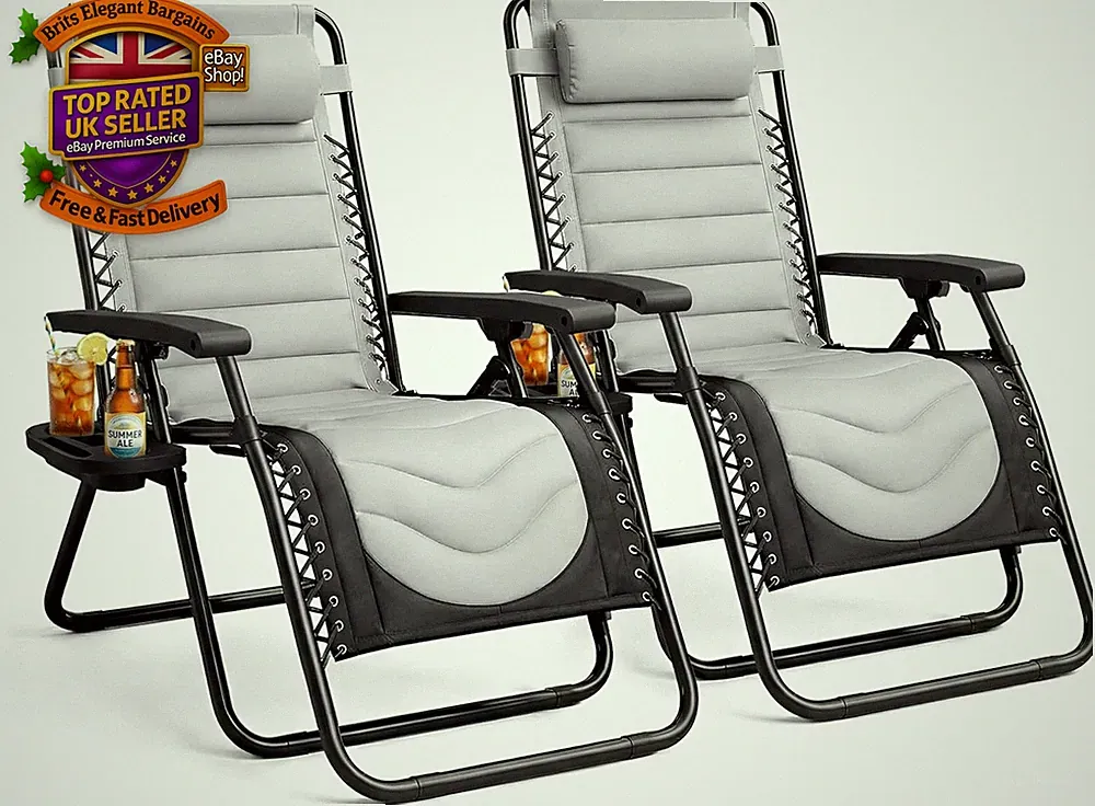 Set of 2 XXL Premium Heavy Duty Padded Two Tone Zero Gravity Chairs - Lu