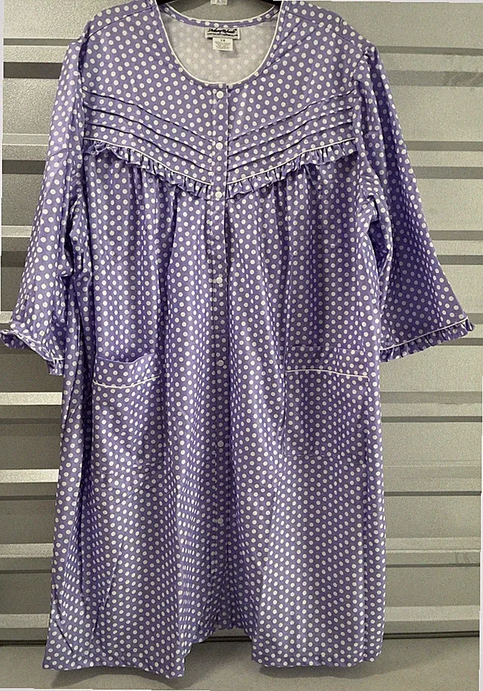 Vtg Anthony Richards Brush Lilac Dot lounger Duster Housecoat Nightgown Sz 3XL
